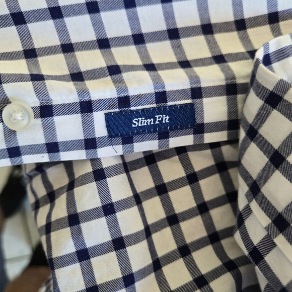 BOSTON BROTHERS White and Navy Plaid Shirt,Fabric Made in Italy - Picture 6 of 11